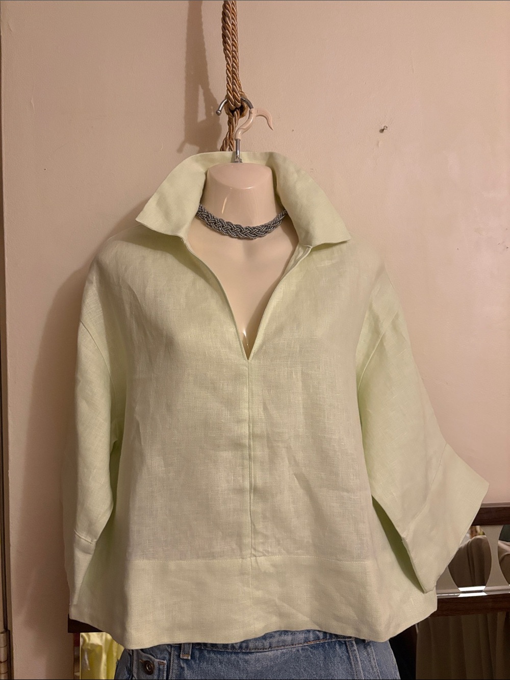 Banana Republic Light Mint Linen Split V-Neck Tunic
